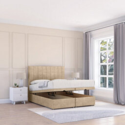 "Sloomy Kansas Almond Coniston 3Ft Ottoman Bed End Opening With Sprung Memory Mattress & 26"" Headboard-Single" - thumbnail 1