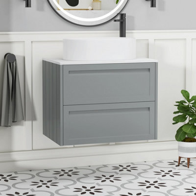 Royal Bathrooms Royal Bathroom Elmore 700mm Matt Pebble Grey Wall Mounted Countertop Bathroom Vanity Unit 2 Drawer With Peak Basin - image 1