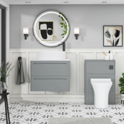 Royal Bathrooms Royal Bathroom Elmore 700mm Matt Pebble Grey Wall Mounted Countertop Bathroom Vanity Unit 2 Drawer With Peak Basin - thumbnail 5