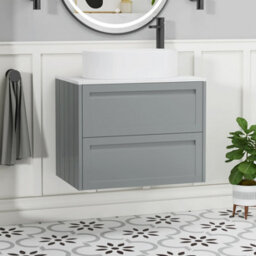 Royal Bathrooms Royal Bathroom Elmore 700mm Matt Pebble Grey Wall Mounted Countertop Bathroom Vanity Unit 2 Drawer With Peak Basin - thumbnail 1