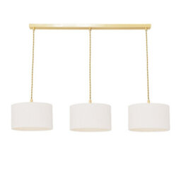 Valuelights Reni Cream Boucle Drum Shade 3 Drop Bar Brushed Gold Diner Ceiling Pendant Light - thumbnail 2