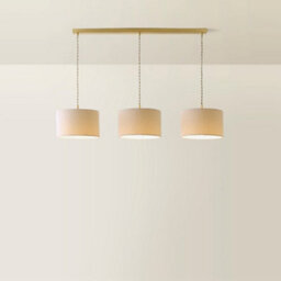 Valuelights Reni Cream Boucle Drum Shade 3 Drop Bar Brushed Gold Diner Ceiling Pendant Light - thumbnail 3