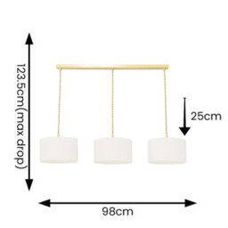 Valuelights Reni Cream Boucle Drum Shade 3 Drop Bar Brushed Gold Diner Ceiling Pendant Light - thumbnail 6