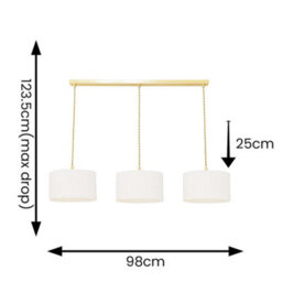 Valuelights Reni Cream Boucle Drum Shade 3 Drop Bar Brushed Gold Diner Ceiling Pendant Light - thumbnail 7