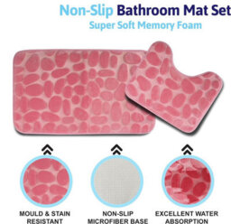 Mantraraj Memory Foam Soft Bath Mat Set 2 Piece Bathroom Contour Rug Non Slip Washable Bath Shower Mat (Pink) - thumbnail 6