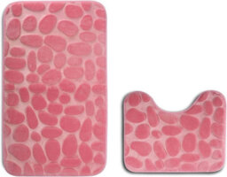 Mantraraj Memory Foam Soft Bath Mat Set 2 Piece Bathroom Contour Rug Non Slip Washable Bath Shower Mat (Pink) - thumbnail 1