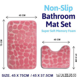 Mantraraj Memory Foam Soft Bath Mat Set 2 Piece Bathroom Contour Rug Non Slip Washable Bath Shower Mat (Pink) - thumbnail 2