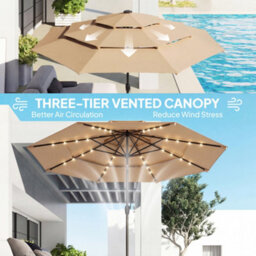 Outsunny 2.8 M Garden Parasol Umbrella With Light, Patio Umbrella, Khaki - thumbnail 6