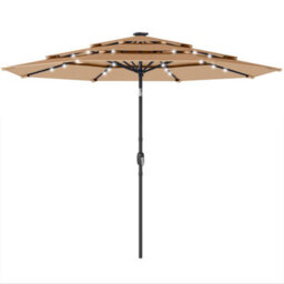 Outsunny 2.8 M Garden Parasol Umbrella With Light, Patio Umbrella, Khaki - thumbnail 2