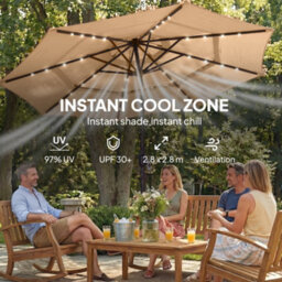 Outsunny 2.8 M Garden Parasol Umbrella With Light, Patio Umbrella, Khaki - thumbnail 7