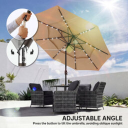 Outsunny 2.8 M Garden Parasol Umbrella With Light, Patio Umbrella, Khaki - thumbnail 9