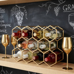 Gold Metal Wine Rack 11 Bottle Holder Black Countertop Tabletop Storage Stand - thumbnail 2