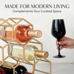 Gold Metal Wine Rack 11 Bottle Holder Black Countertop Tabletop Storage Stand - thumbnail 4