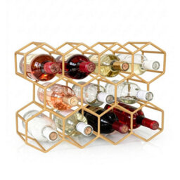 Gold Metal Wine Rack 11 Bottle Holder Black Countertop Tabletop Storage Stand - thumbnail 1