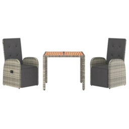 Berkfield 3 Piece Garden Dining Set Grey Poly Rattan&solid Wood Acacia - thumbnail 3
