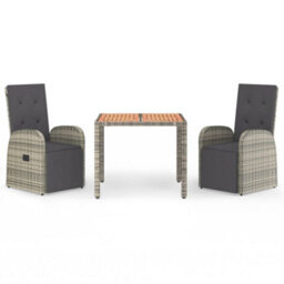 Berkfield 3 Piece Garden Dining Set Grey Poly Rattan&solid Wood Acacia - thumbnail 2