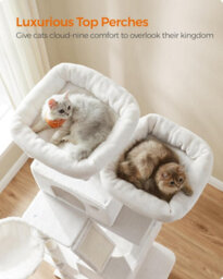 Songmics Extra Large Cat Tower, Cat Activities Center With Scratching Posts And Ramp, Multi-Level Plush Cat Condo, Cream White - thumbnail 3