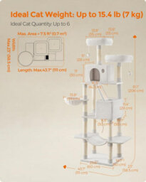 Songmics Extra Large Cat Tower, Cat Activities Center With Scratching Posts And Ramp, Multi-Level Plush Cat Condo, Cream White - thumbnail 2