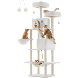 Songmics Extra Large Cat Tower, Cat Activities Center With Scratching Posts And Ramp, Multi-Level Plush Cat Condo, Cream White - thumbnail 6