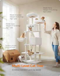 Songmics Extra Large Cat Tower, Cat Activities Center With Scratching Posts And Ramp, Multi-Level Plush Cat Condo, Cream White - thumbnail 1