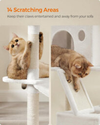 Songmics Extra Large Cat Tower, Cat Activities Center With Scratching Posts And Ramp, Multi-Level Plush Cat Condo, Cream White - thumbnail 5