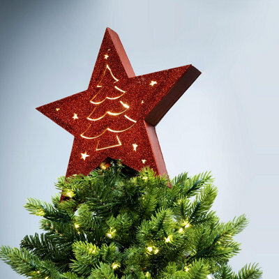 Christmas Tree World Red Battery-Powered Star Tree Topper - Tree & Stars Scene - image 1