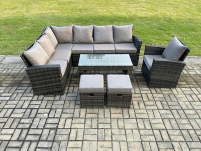 Fimous 9 Seat Rattan Garden Furniture Corner Sofa Set Outdoor Patio Sofa Chair Table Set With 2 Small Footstools - image 1