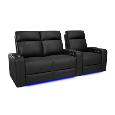 Valencia Piacenza Power Headrest Home Theater Seating Row Of 3 Loveseat Left Black Nappa Leather Power Recliner Led Cup Holder - image 1