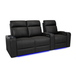 Valencia Piacenza Power Headrest Home Theater Seating Row Of 3 Loveseat Left Black Nappa Leather Power Recliner Led Cup Holder - thumbnail 1