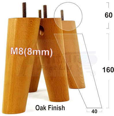 L&F Wood Legs Oak 160mm High Set Of 4 Angled Replacement Furniture Feet Settee Chairs Sofas Footstools M8 - image 1