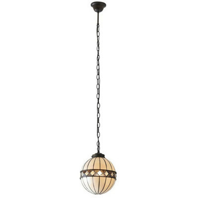Tiffany Glass Hanging Ceiling Pendant Light Bronze & Natural Globe Shade I00117 - image 1