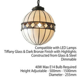 Tiffany Glass Hanging Ceiling Pendant Light Bronze & Natural Globe Shade I00117 - thumbnail 2
