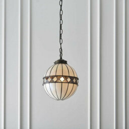 Tiffany Glass Hanging Ceiling Pendant Light Bronze & Natural Globe Shade I00117 - thumbnail 5