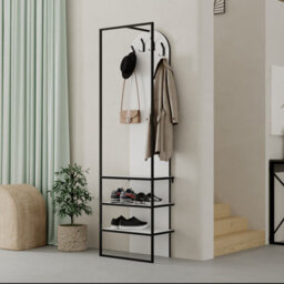 Decortie Modern Archy Hall Stand Coat Rack Hall Tree Stand With Shoe Rack For Hallway, Entrance Hall 180(H)Cm White
