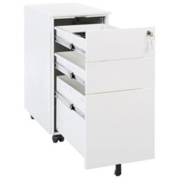 Wyld And Coco Ironvault White Metal Storage Cabinet 3-Drawer With Key Lock And Castors - 300 X 450 X 600 mm - thumbnail 6