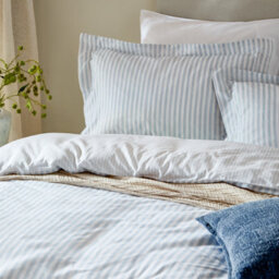 Yard Hebden Striped 100% Cotton Duvet Cover Set, Mineral Blue, Super King - thumbnail 2