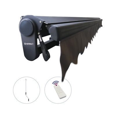 Introll Int400 - Half Cassette Retractable Garden Patio Awnings Manual, Grey Frame - Grey Fabric - 4M X 3M - image 1