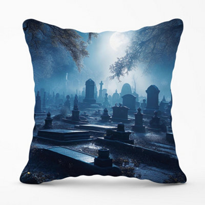 Warren Reed Designer A Breathtaking Scene Of A Moonlit Graveyard Cushions 45Cm X 45Cm