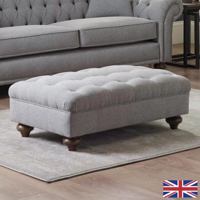 Xample Bordeaux Grey Fabric Footstool Durable Foam Cushion, Solid Wood Legs, White Glove Delivery - image 1