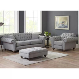 Xample Bordeaux Grey Fabric Footstool Durable Foam Cushion, Solid Wood Legs, White Glove Delivery - thumbnail 6