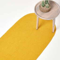 Homescapes Mustard Yellow Handmade Woven Braided Oval Hallway Rug, 66 X 200 Cm - thumbnail 1