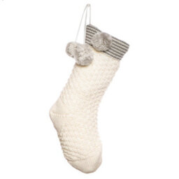 Dibor White Sparkle Chunky Knit Pom Pom Xmas Gift Decoration Christmas Stocking For Kids - thumbnail 2
