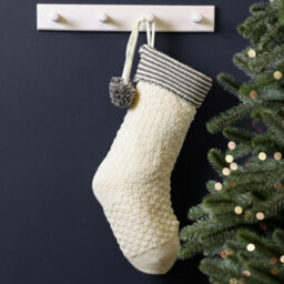 Dibor White Sparkle Chunky Knit Pom Pom Xmas Gift Decoration Christmas Stocking For Kids - thumbnail 1