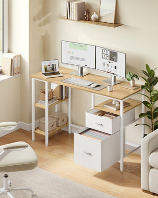 Vasagle Home Office Work Desk, Computer Desk With 3 Shelves, 2 Drawers, 127 X 50 X 76 Cm, For Bedroom, Yellow And White - image 1