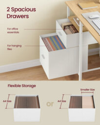 Vasagle Home Office Work Desk, Computer Desk With 3 Shelves, 2 Drawers, 127 X 50 X 76 Cm, For Bedroom, Yellow And White - thumbnail 4