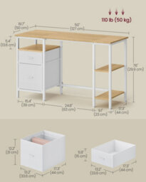 Vasagle Home Office Work Desk, Computer Desk With 3 Shelves, 2 Drawers, 127 X 50 X 76 Cm, For Bedroom, Yellow And White - thumbnail 7