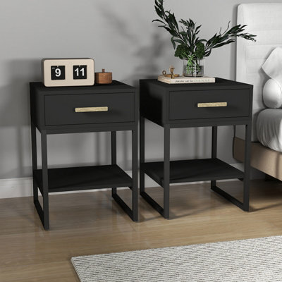 Melody Maison Pair Of One Drawer Bedside Tables - Luna Black Range - image 1