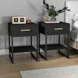 Melody Maison Pair Of One Drawer Bedside Tables - Luna Black Range - thumbnail 1