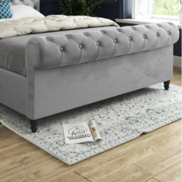 Sienna Sleigh Upholstered Soft Velvet Bed Frame - Grey - thumbnail 3