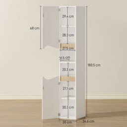 Homcom Slim Bathroom Storage Cabinet, Tall Bathroom Cabinet With 2 Doors - thumbnail 3